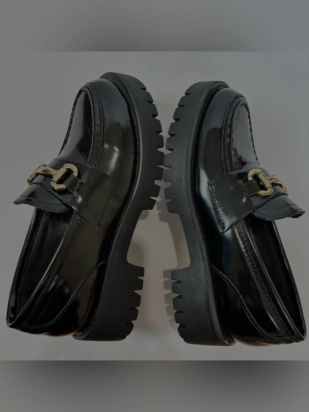 NEW Steve Madden Horsebit Lando Black Patent Chunky Platform Lug Sole Loafer 5.5